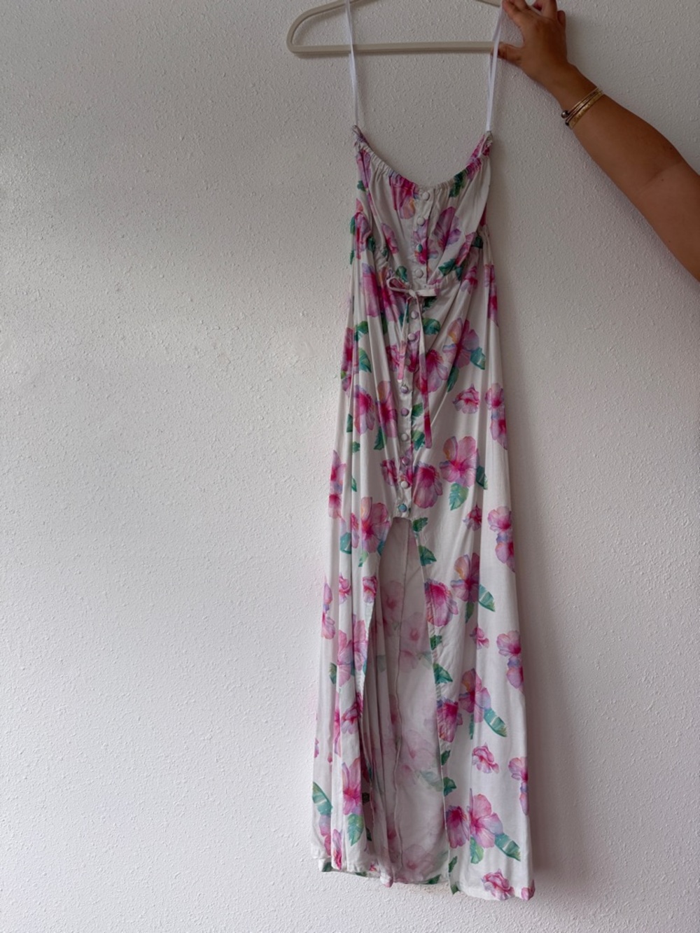 YIREH x Lauren Roth - White + Watercolor Hibiscus Long with center slit, size M